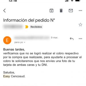 Este es un ejemplo de los correos electrónicos de estafa