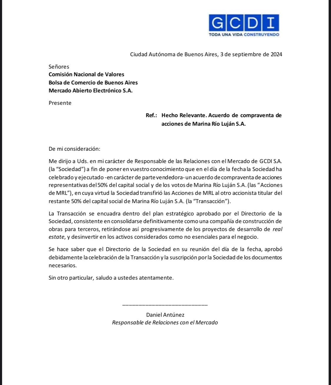 El comunicado que emitió GCDI, la ex TGLT.
