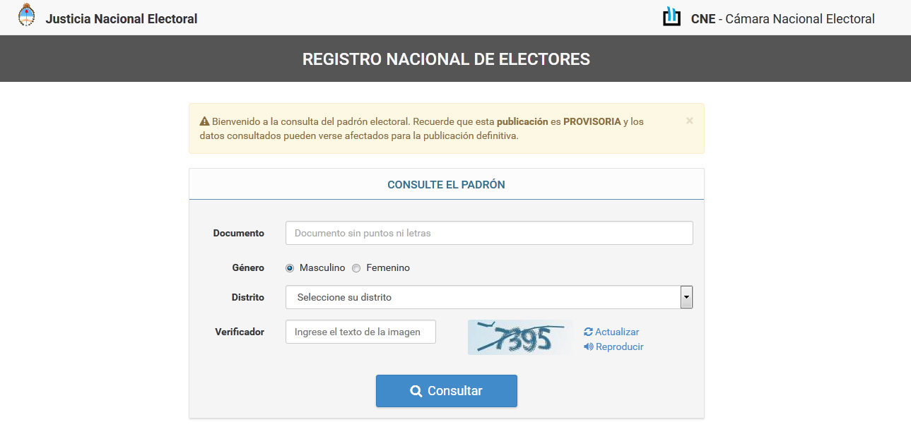 Se puede consultar dónde corresponde votar en el padrón electorla
