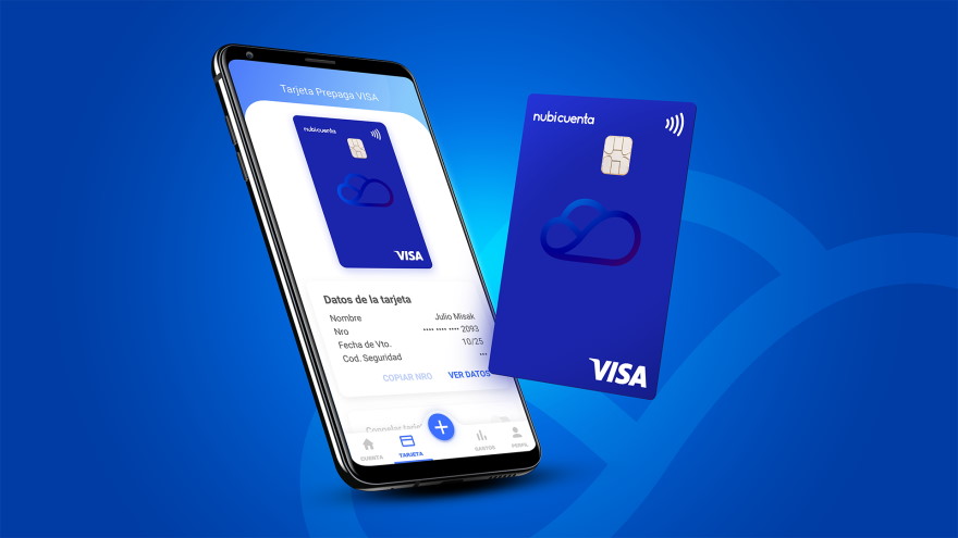 Nubi en un celular y en una tarjeta sin contacto de Visa.