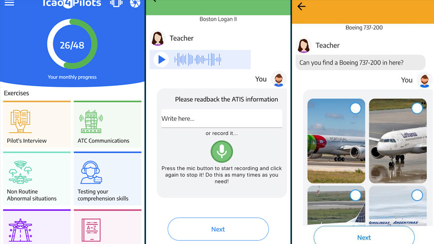 Distintas pantallas de ICAO4Pilots en Android.