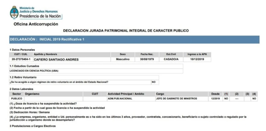 Declaración Jurada de Cafiero Santiago.