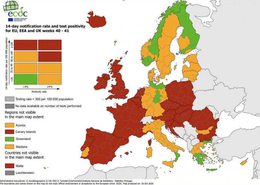 La Unión Europea publicó un mapa donde figuran los lugares habilitados para el turismo