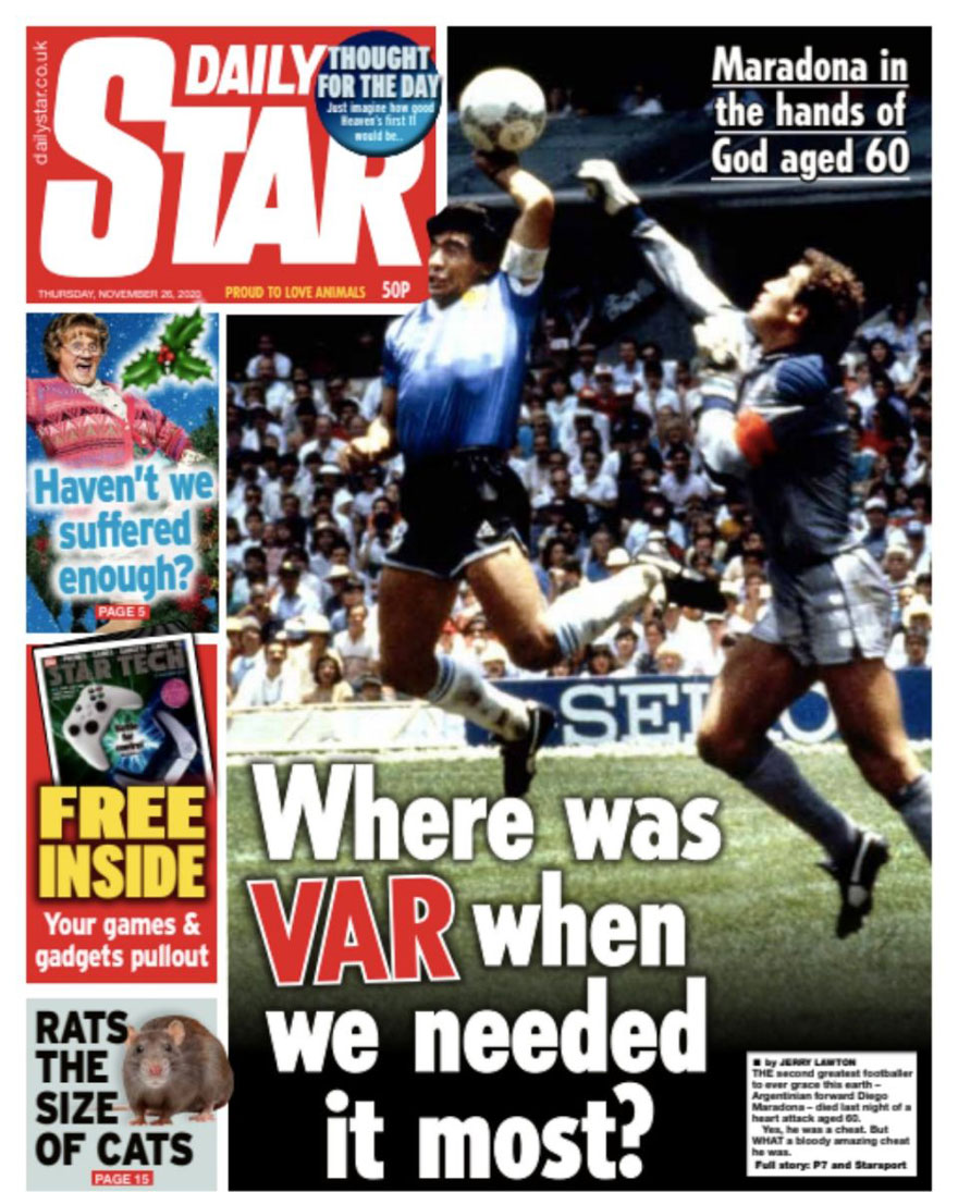 La polémica tapa de The Star sobre Maradona.