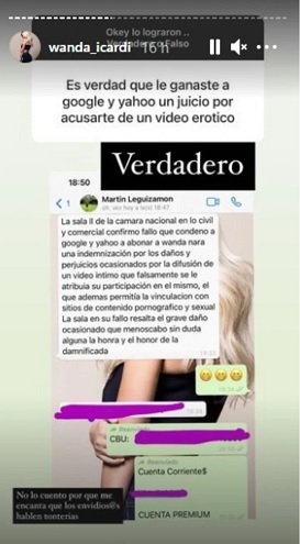 Wanda Nara confirmó a sus seguidores de Instagram la cifra que les ganó a Yahoo y Google