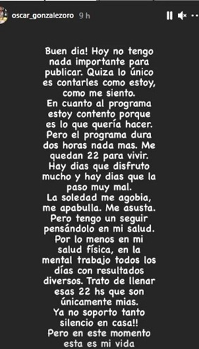 El preocupante mensaje de Gonzalez Oro en Instagram