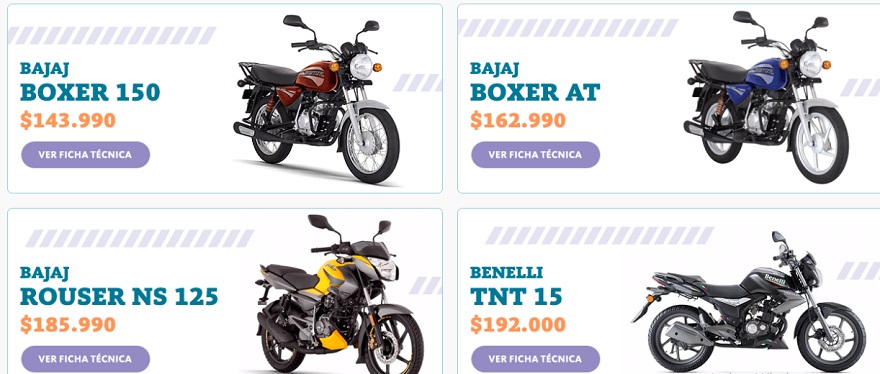 Algunos de los modelos de motos y sus precios.