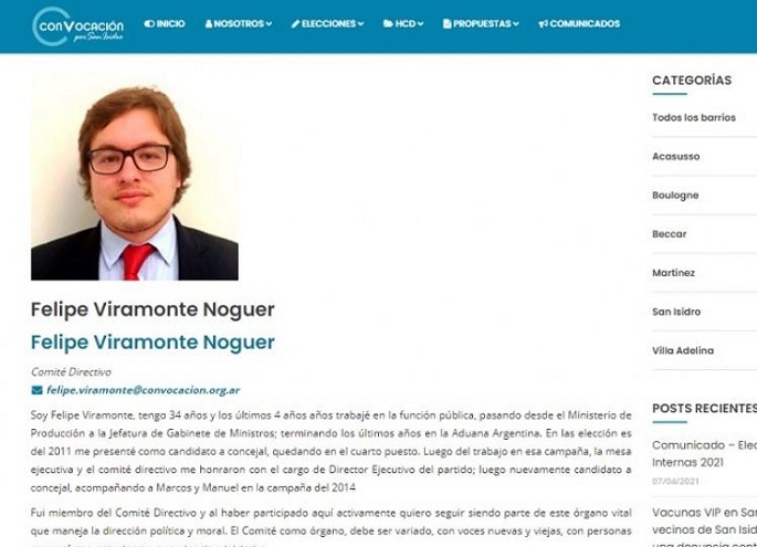 Felipe Viramonte Noguer fue candidato a concejal por ConVocación de San Isidro