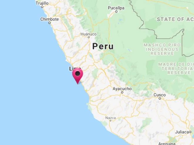 Epicentro del sismo en Perú