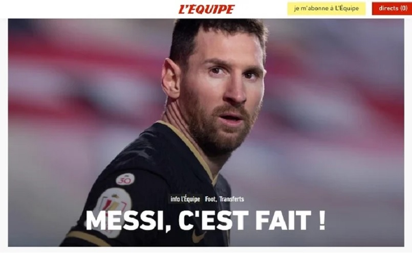 Portada del diario L´Equipe que confirma la concreción del pase