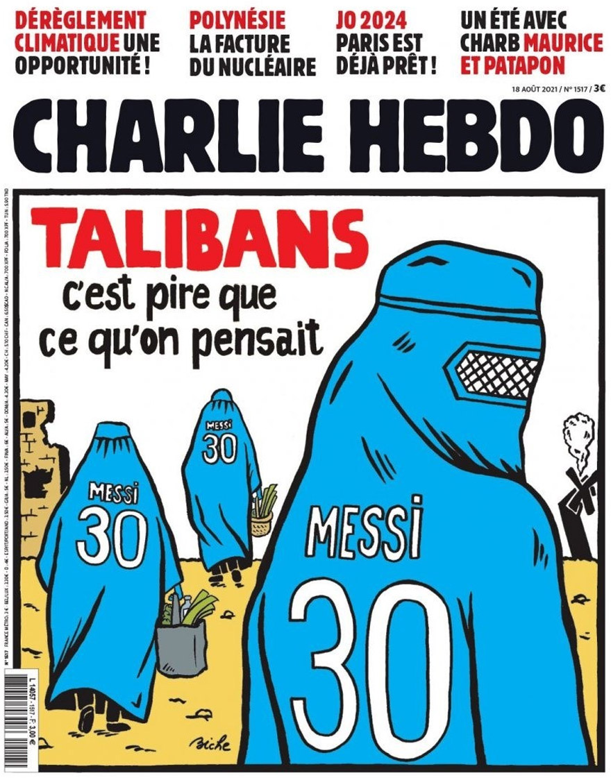 La explosiva tapa de Charlie Hebdo que vincula a Messi con el fundamentalismo islámico.