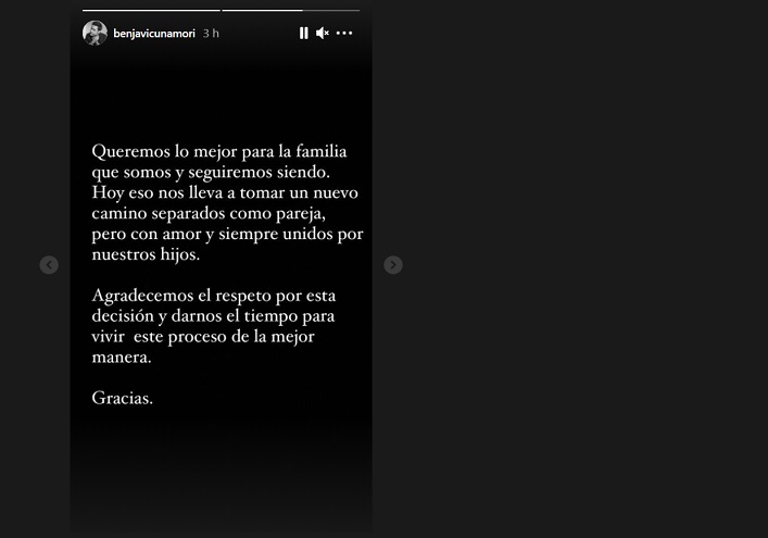 El mensaje de Benjamín Vicuña en Instagram que confirma la separación