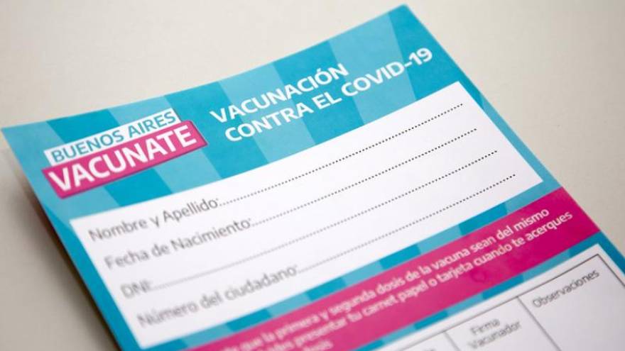 El carnet de vacunación provisorio que se entrega en la provincia de Buenos Aires
