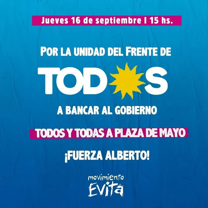 Marcha en apoyo a Alberto, la propuesta del Movimiento Evita.