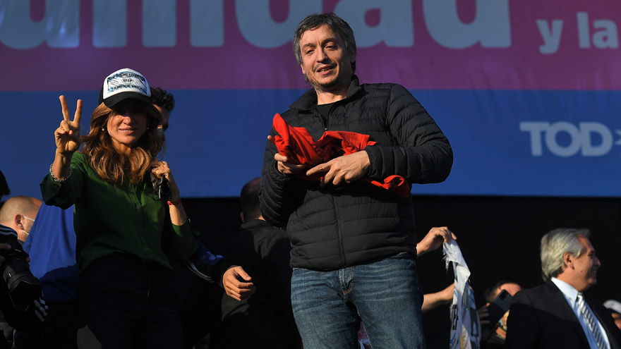 Máximo Kirchner, otro de los oradores del acto. También estuvo Victoria Tolosa Paz.
