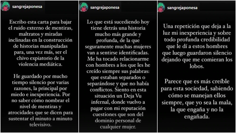 Los primeros descargos de La China Suárez en Instagram.