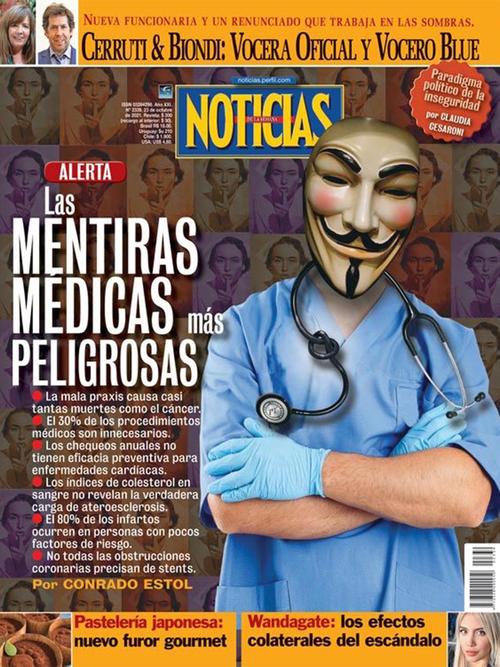 Tapa de la revista noticias, con el polémico artículo de Conrado Estol