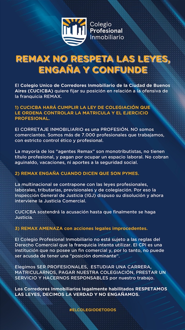 El Colegio respondió con dureza a los dichos de la red de franquicias.