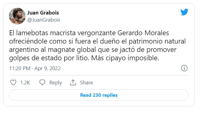 El duro tuit de Grabois contra Gerardo Morales y Elon Musk