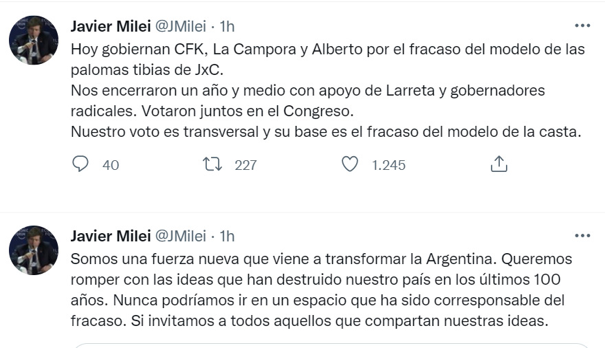 Los explosivos tuits de Javier Milei.