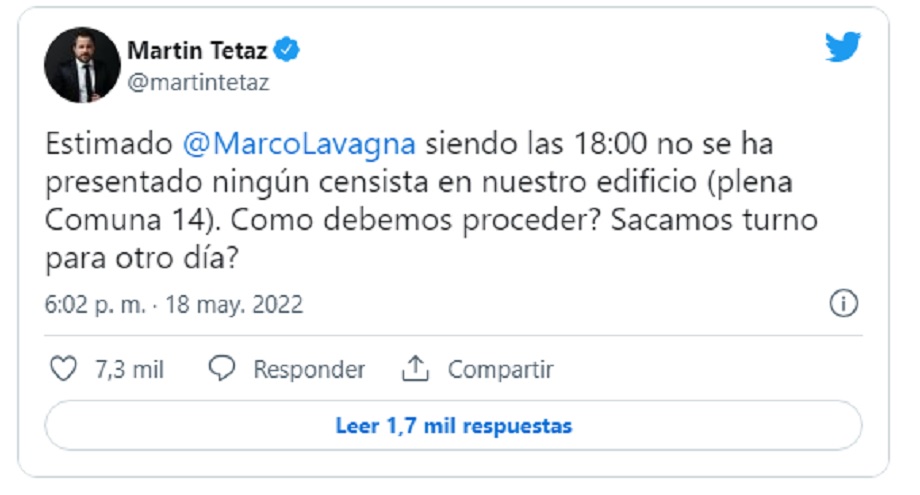 Martín Tetaz no fue censado y se quejó en redes