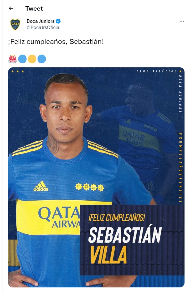 El saludo de la cuenta oficial de Boca a Sebastián Villa