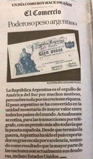 noticia de hace 100 años publicada por El Comercio de Perú