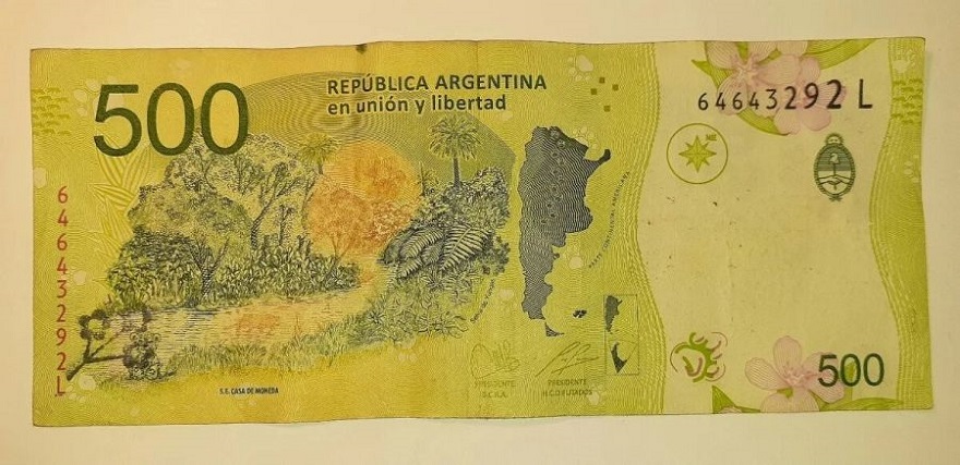 El billete de $500 que se ofrece en Mercado Libre. 