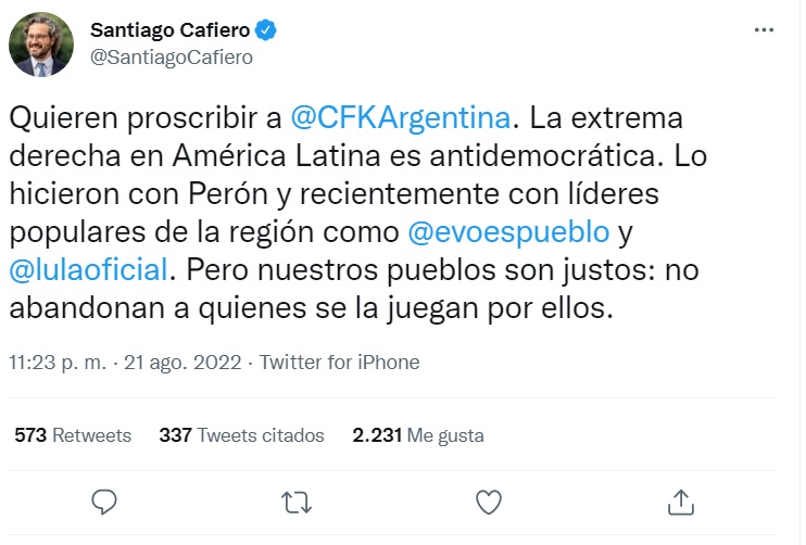 Cafiero habló de 