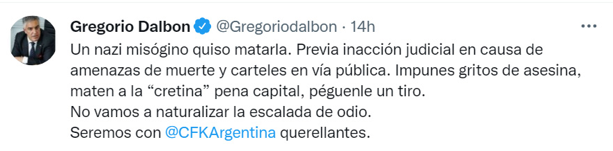 El tuit de Gregorio Dalbon.