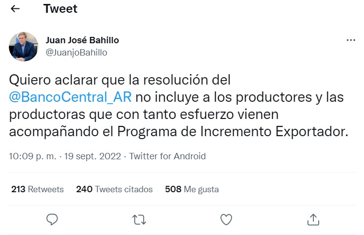 Aclaración d el secretario de Agricultura José Bahillo