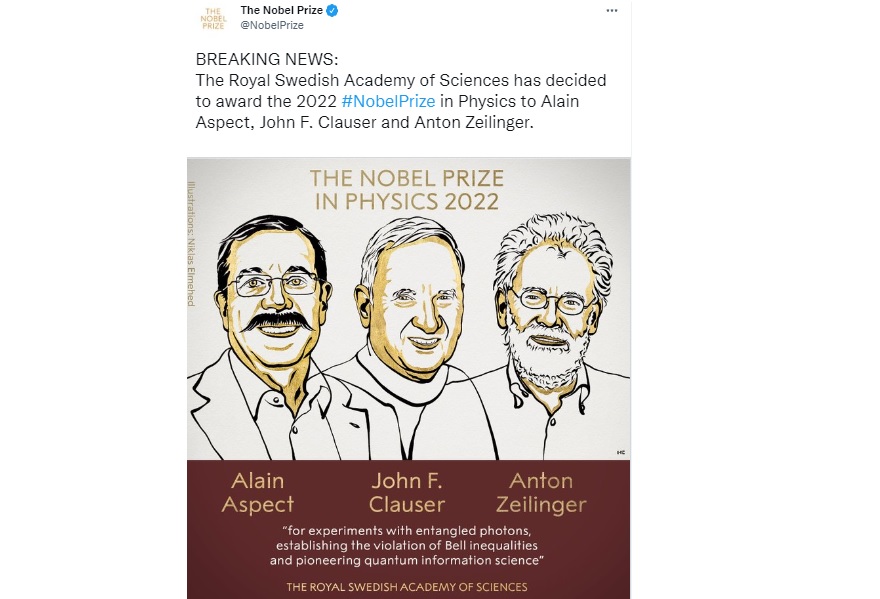 Anuncio del Premio Nobel de Física 2022 para Aspect, Clauser y Zeilinger