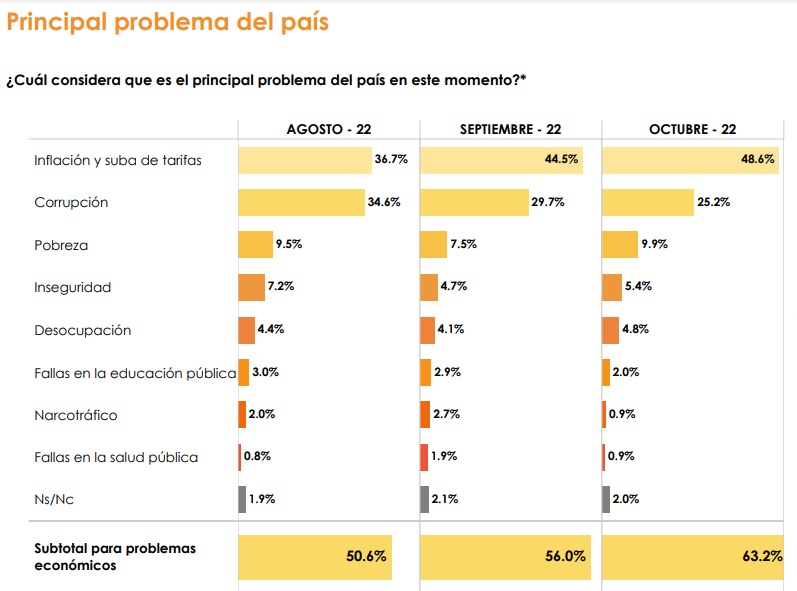 Principales preocupaciones de los argentinos (Fuente: Management & Fit)