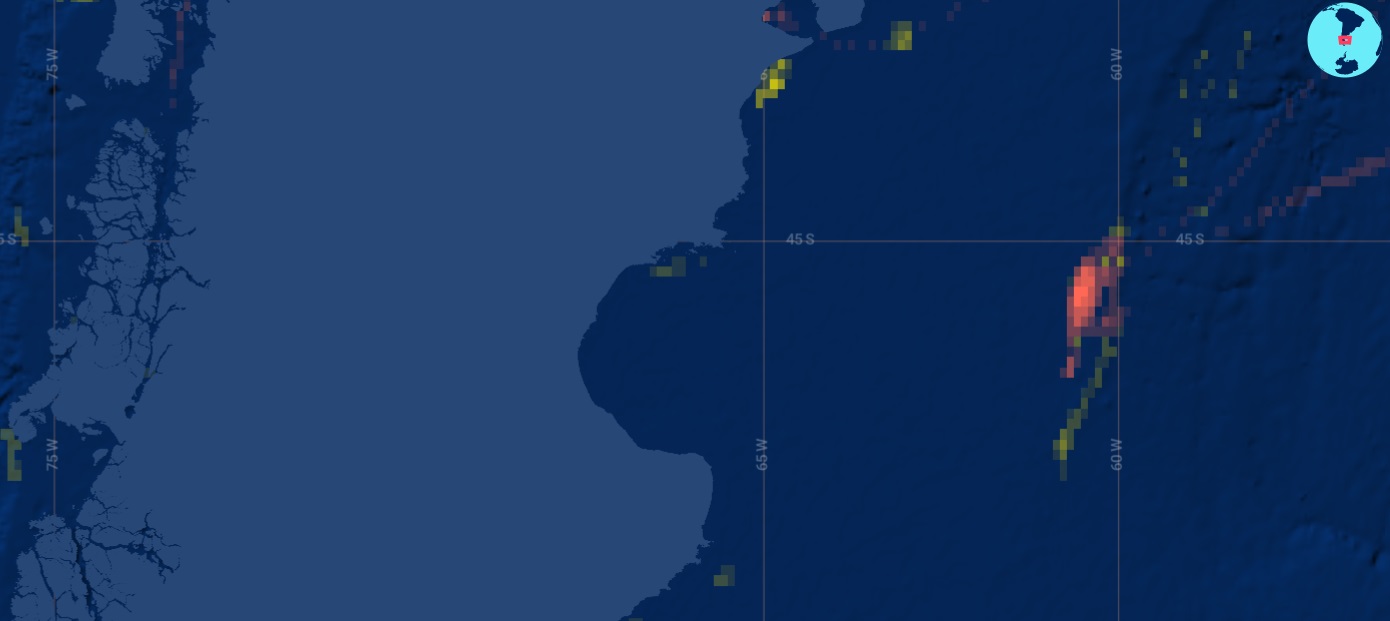 Ubicación actual de la flota china, frente a Comodoro Rivadavia.