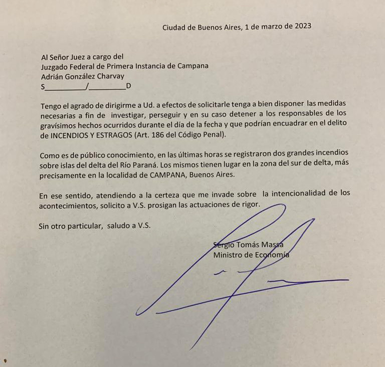 La carta de Sergio Massa que habla de la 