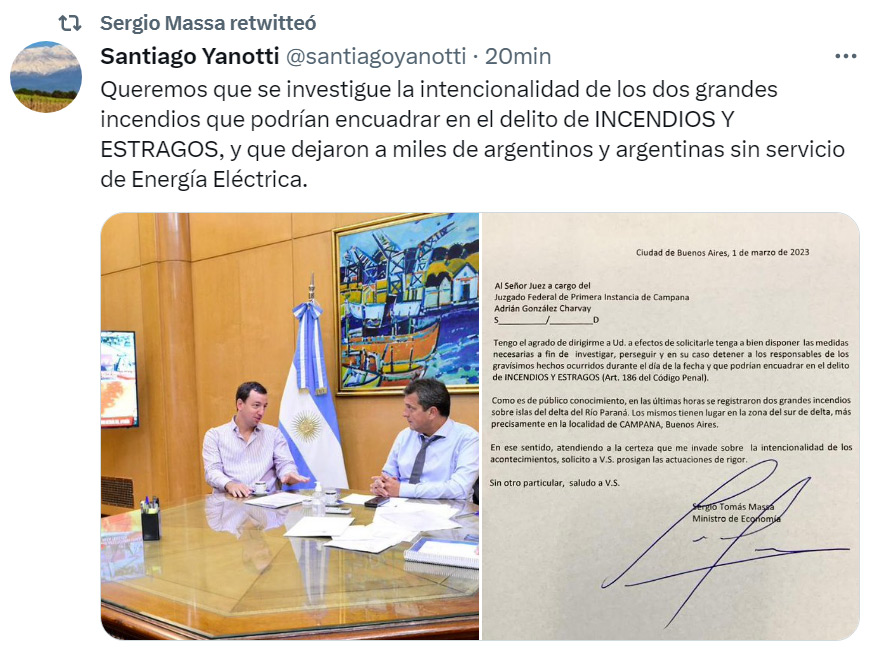 Desde Economía hablan del delito de incendios y estragos.