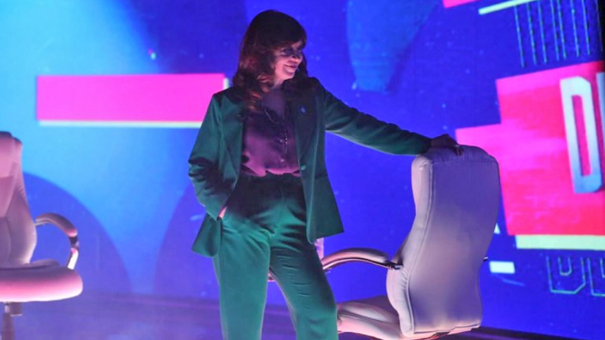 Cristina Kirchner, en el set de televisión donde dio la entrevista.