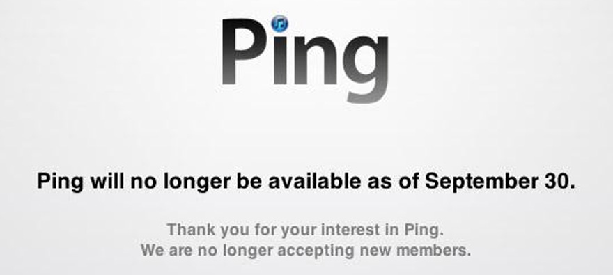 Anuncio del cierre de Ping por parte de Apple.