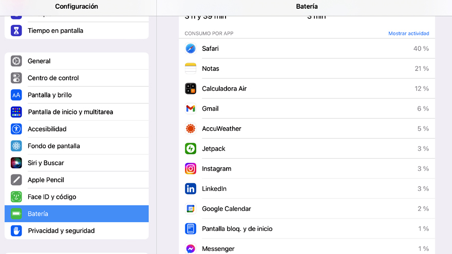 Epígrafe: iOS te dirá cuáles son las aplicaciones que consumen más tiempo de batería.