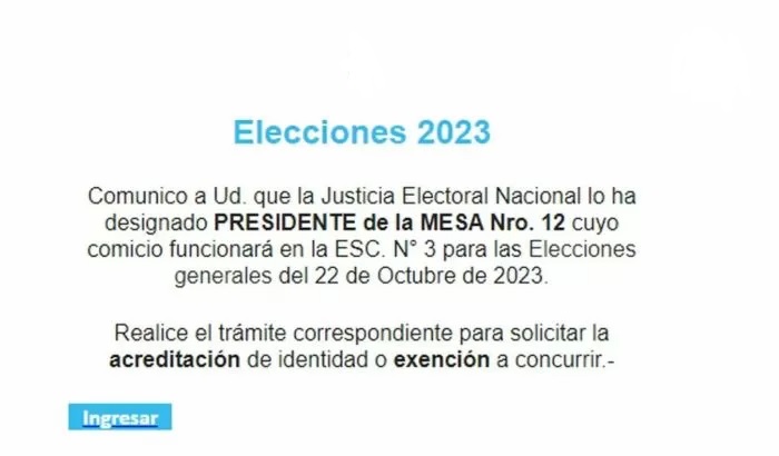 La Cámara Nacional Electoral advierte por email para robar datos