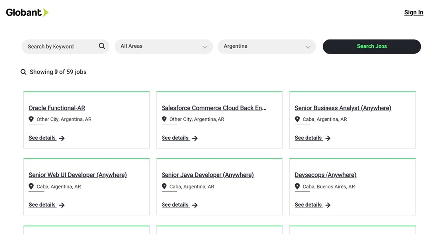 Globant cuenta con 9 vacantes para argentinos en distintas de sus áreas.