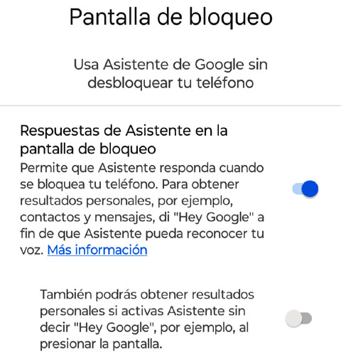 Podés habilitar las respuestas del Asistente en la pantalla de bloqueo; debajo de él, podés obtener resultados con solo tocar la pantalla.