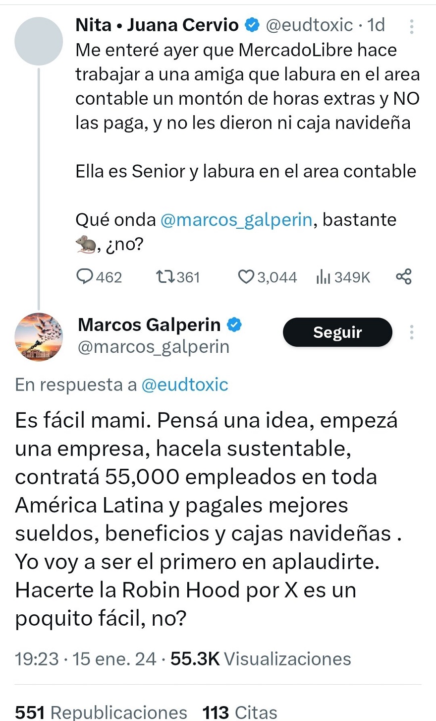 La polémica de Marcos Galperin y una usuaria de X