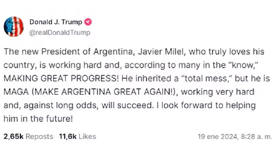 Trump elogió a Milei después de Davos.