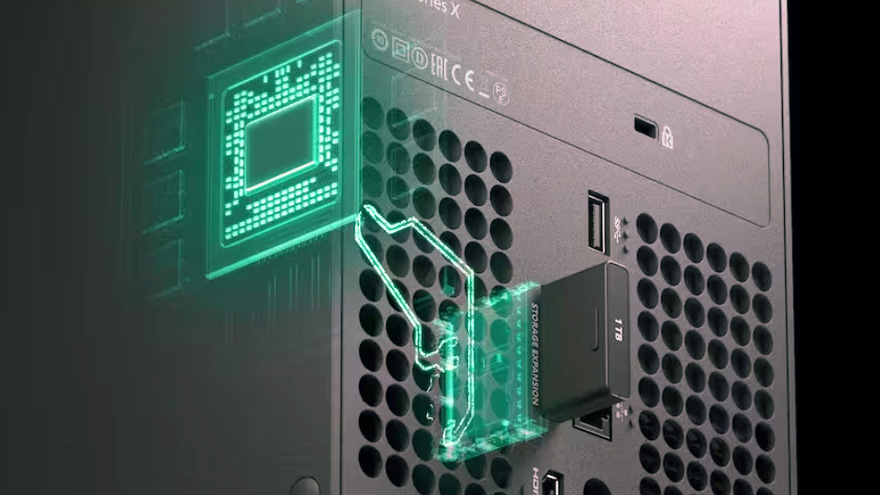Tarjeta de memoria de Seagate en una Xbox.