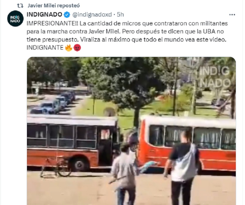 Milei reposteó también que muchos manifestantes llegaron en colectivos 