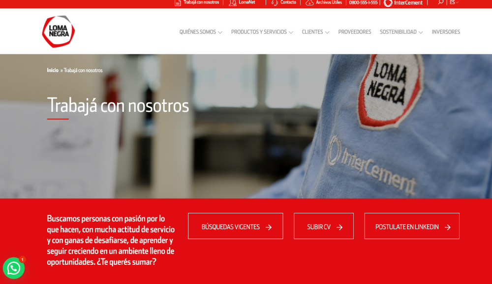 Los interesados en trabajar en Loma Negra deben ingresar al sitio web