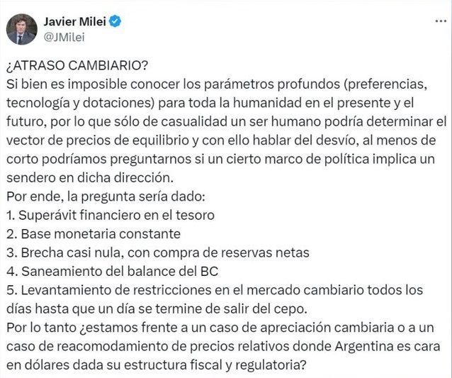 Milei explicó el reacomodamiento de precios relativos