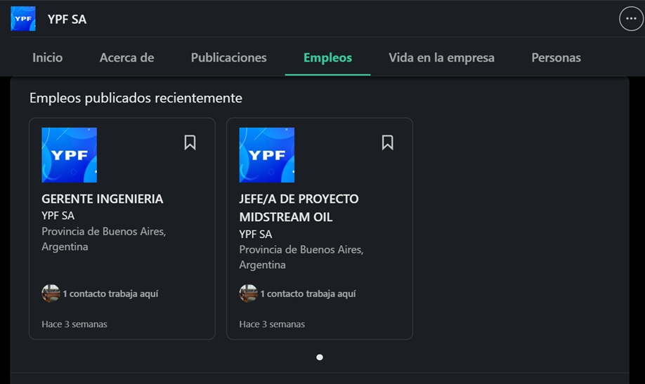 A través de su cuenta oficial de Linkedin, YPF difunde sus convocatorias.