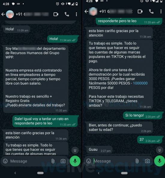 Así comienza el engaño con ofertas de trabajo en TikTok falsas
